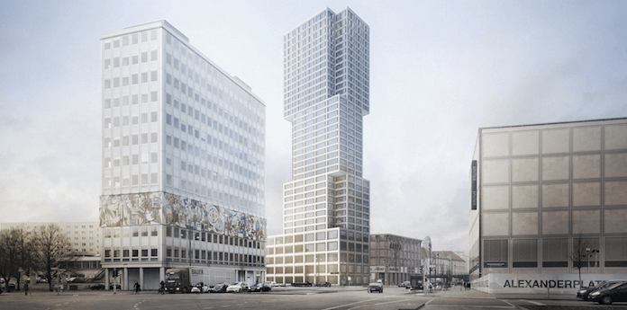 Von 2016 bis 2019 will der Moskauer Bauträger MonArch auf dem Alexanderplatz das höchste Wohnhaus Berlins (150 Meter) errichten (Simulation: Ortner & Ortner Baukunst Wien/Berlin)