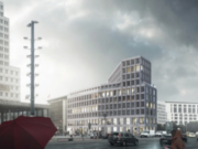 Die F100 Investment A.G. darf am Leipziger Platz 18-19 ein neungeschossiges Haus ohne die im Berliner Bebauungsplan vorgeschriebenen 20 Prozent Wohnungen bauen. Dank einer Ausnahmegenehmigung von Bausenator Andreas Geisel, SPD (Simulation: Gewinnerentwurf des Architektenwettbewerbs von leonwohlhae, Berlin)